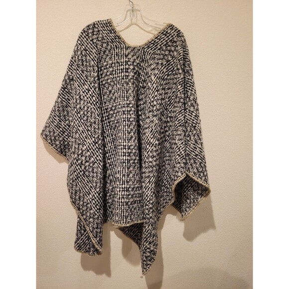 Summer & Rose Erica Sweater Wrap Kimono Open Cardigan Black White Herringbone OS - Picture 4 of 8